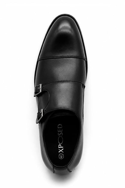Men's Black Double Monk Strap Cap Toe Formal Shoes