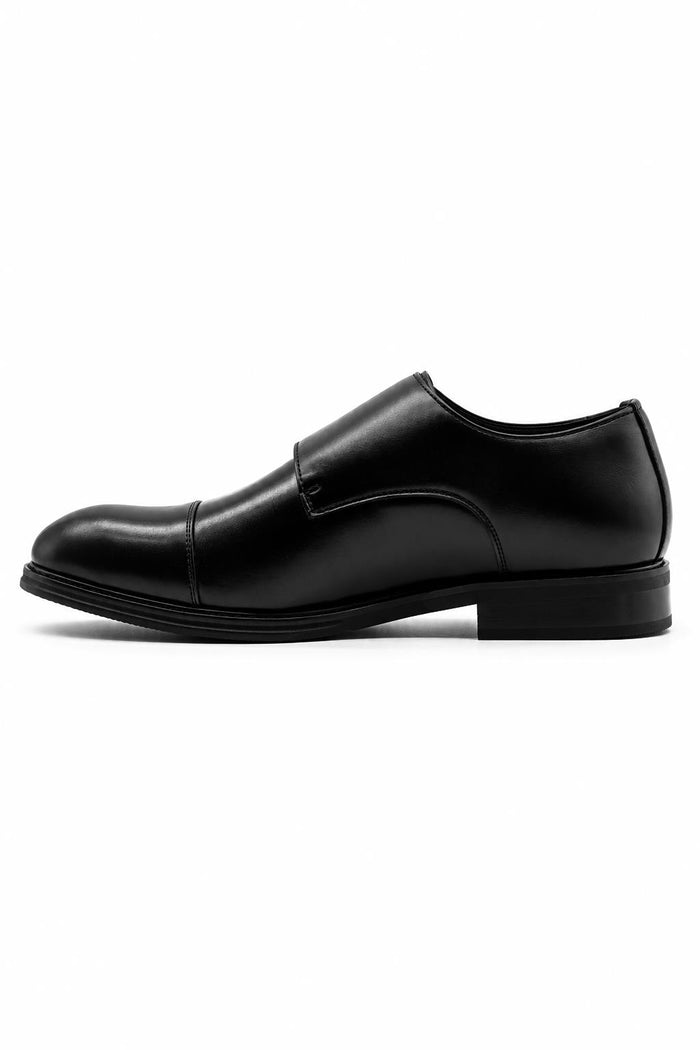 Men's Black Double Monk Strap Cap Toe Formal Shoes