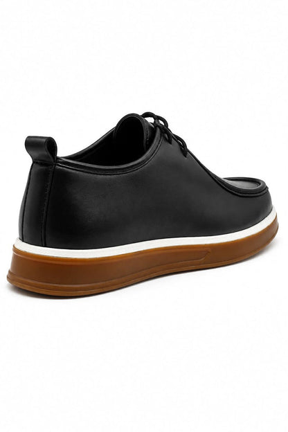 Men's Black Faux Leather Apron Toe Moc-Toe Chukka Boots