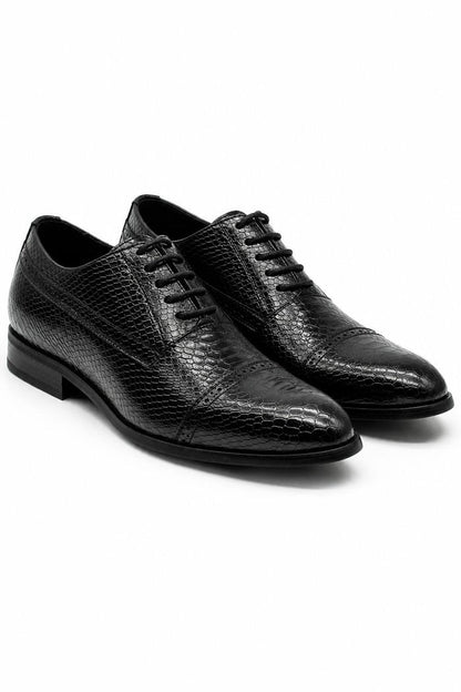 Men's Black Faux Leather Printed Derby Dress Shoes