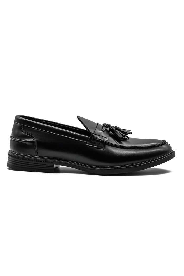 Men’s Black Faux Leather Retro Tassel Loafers