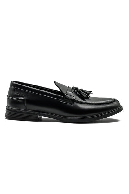 Men’s Black Faux Leather Retro Tassel Loafers
