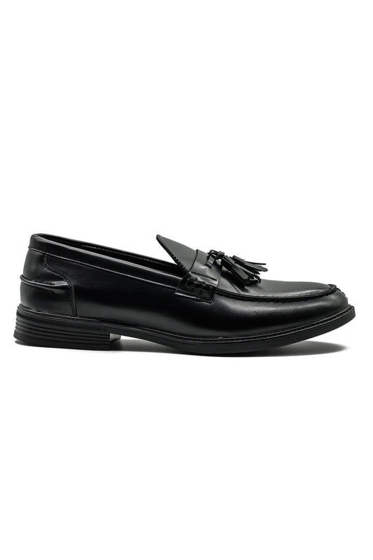 Men’s Black Faux Leather Retro Tassel Loafers