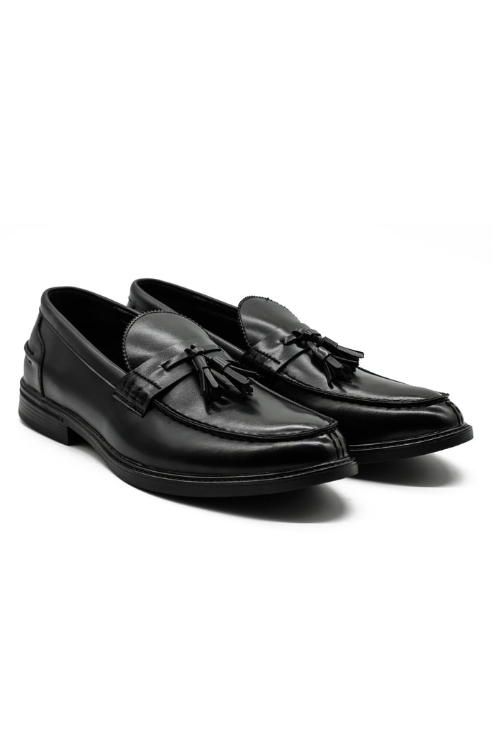 Men’s Black Faux Leather Retro Tassel Loafers