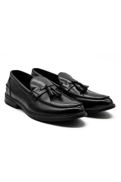 Men’s Black Faux Leather Retro Tassel Loafers