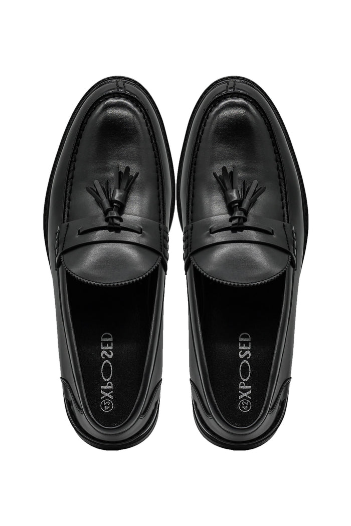 Men’s Black Faux Leather Retro Tassel Loafers