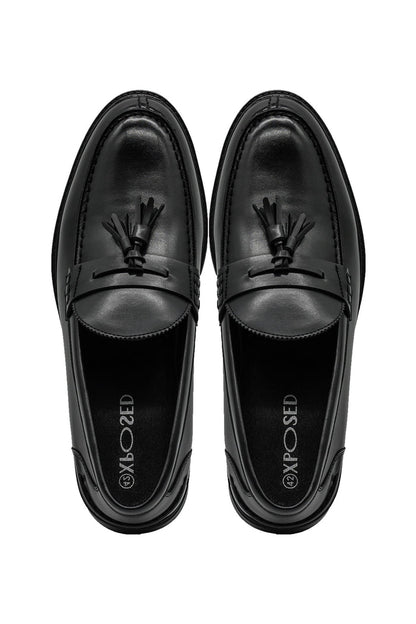 Men’s Black Faux Leather Retro Tassel Loafers