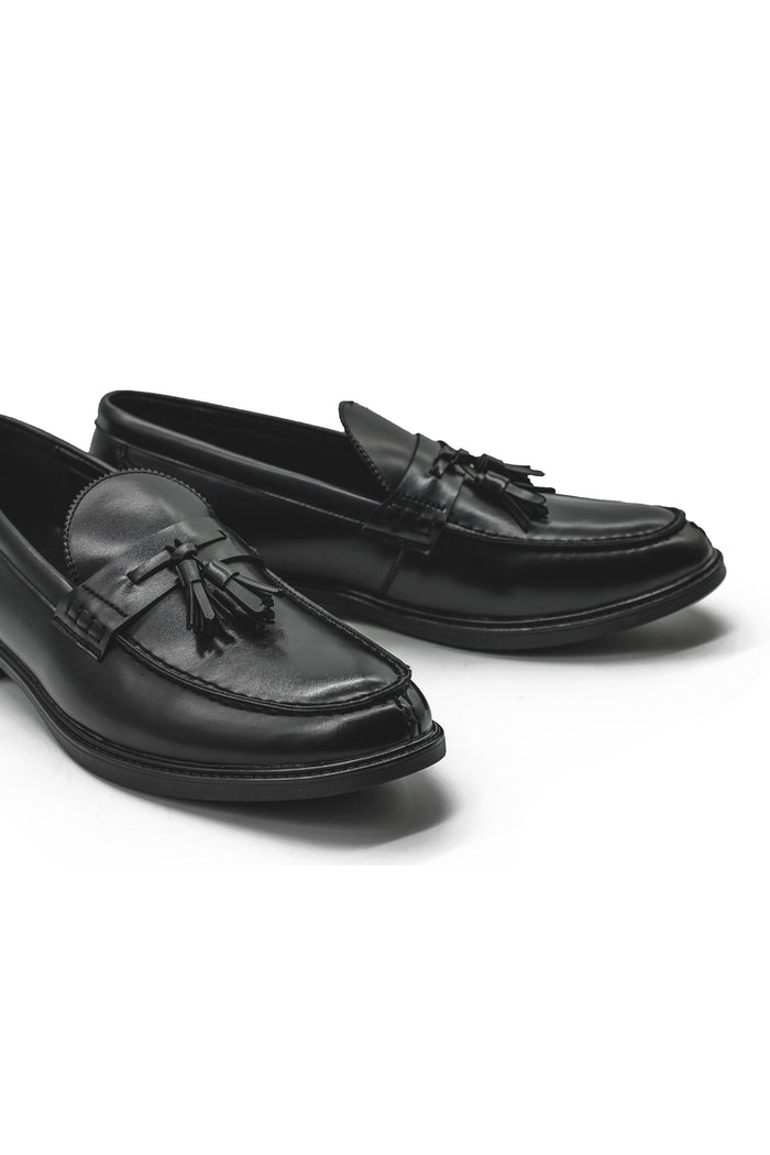 Men’s Black Faux Leather Retro Tassel Loafers