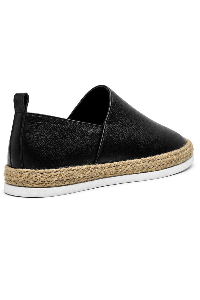 Men’s Black Faux Leather Slip-On Espadrille Shoes