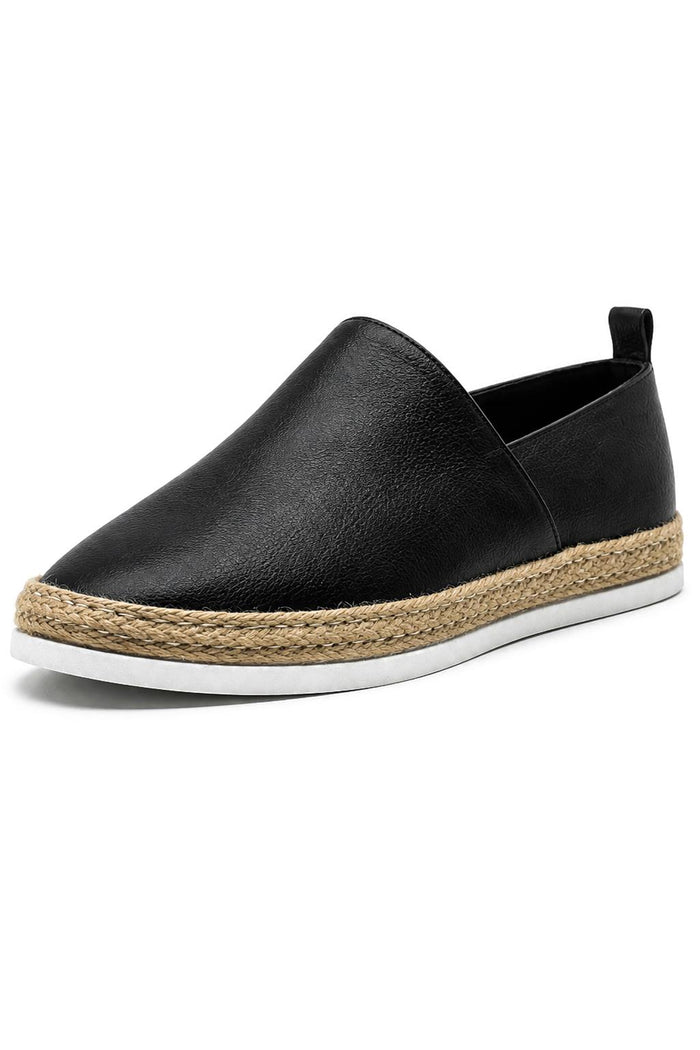 Men’s Black Faux Leather Slip-On Espadrille Shoes