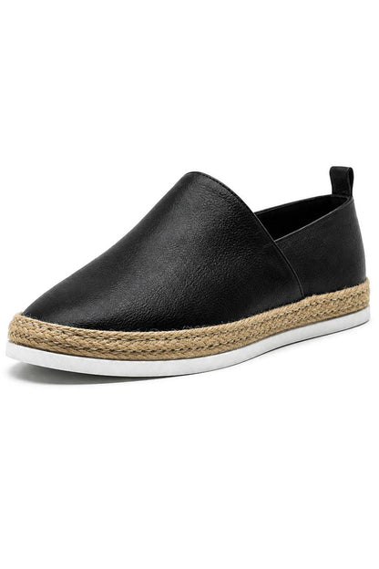 Men’s Black Faux Leather Slip-On Espadrille Shoes