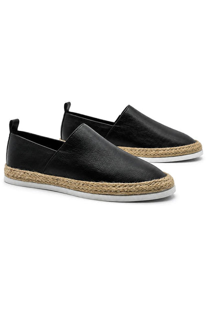 Men’s Black Faux Leather Slip-On Espadrille Shoes
