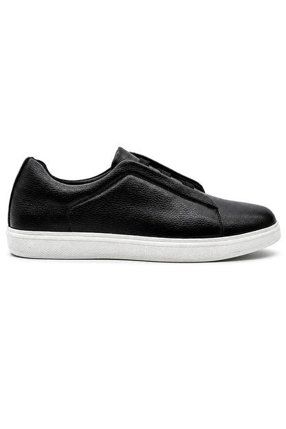 Men’s Black Faux Leather Slip-On Trainers