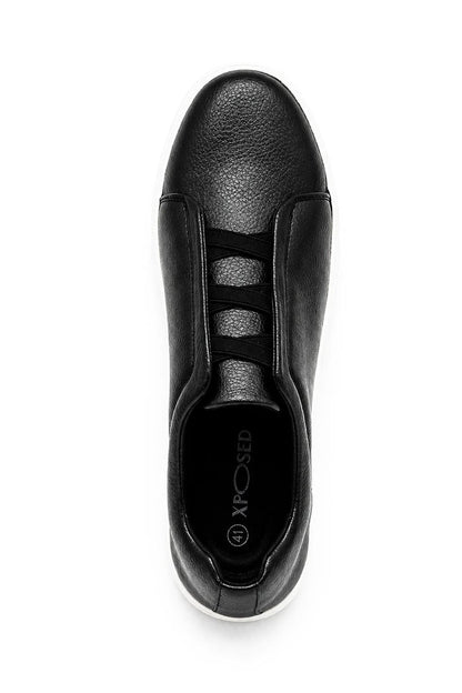 Men’s Black Faux Leather Slip-On Trainers
