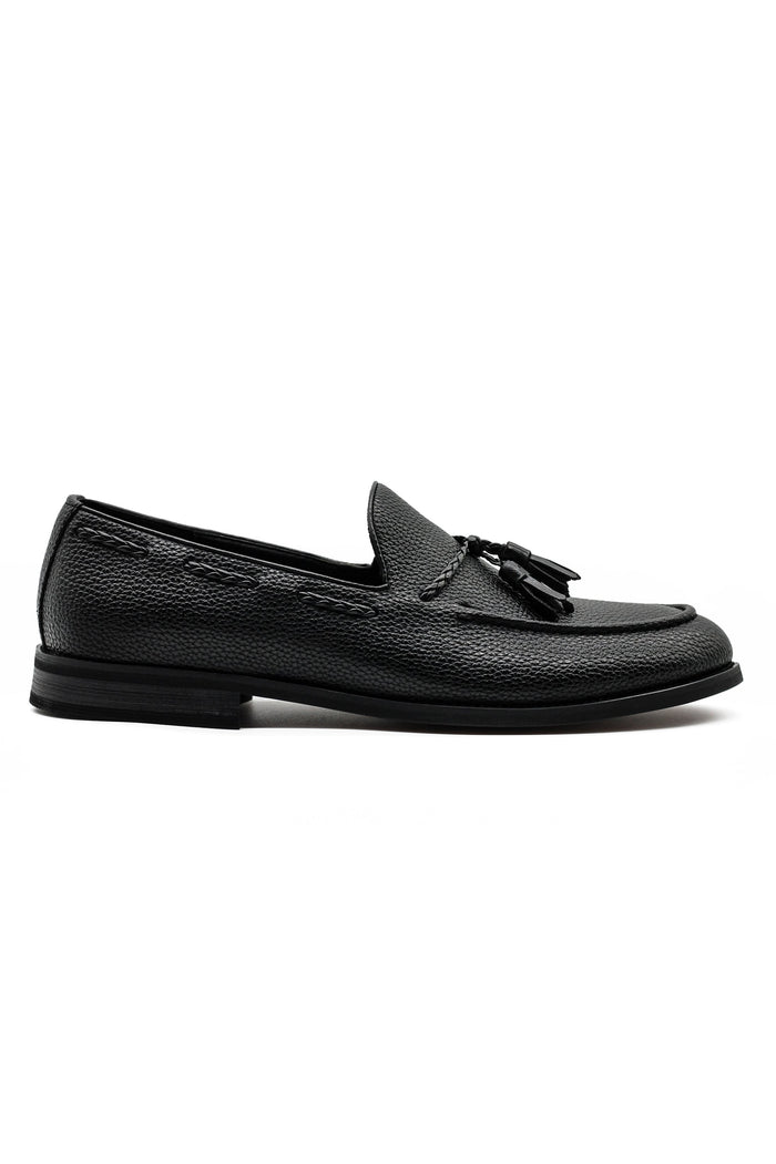 Men’s Black Faux Leather Tassel Loafers