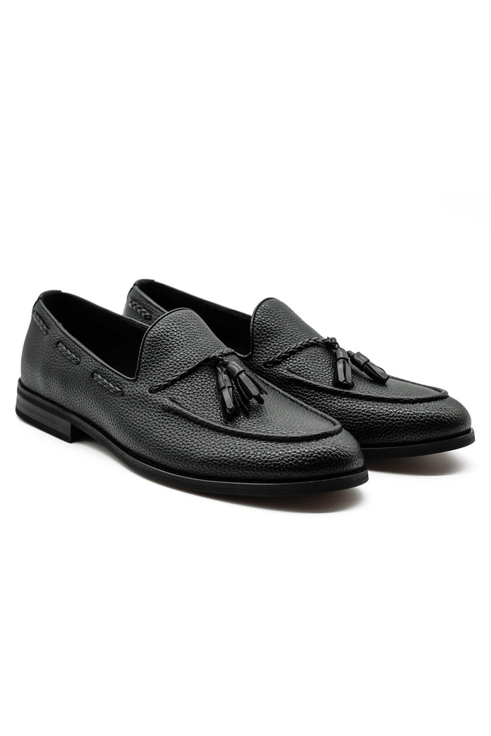 Men’s Black Faux Leather Tassel Loafers