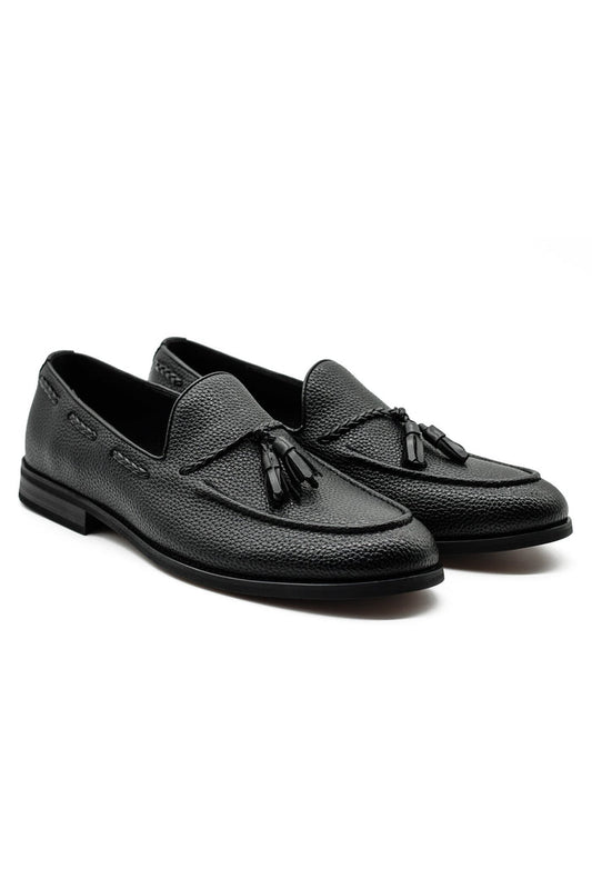 Men’s Black Faux Leather Tassel Loafers