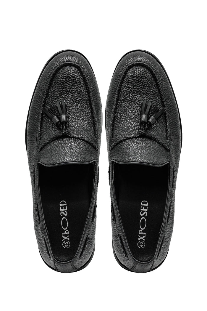 Men’s Black Faux Leather Tassel Loafers