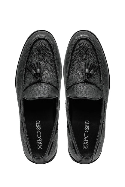 Men’s Black Faux Leather Tassel Loafers