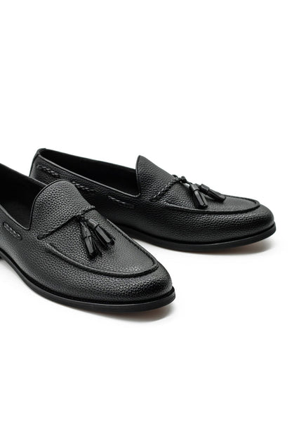 Men’s Black Faux Leather Tassel Loafers