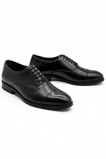 Men's Black Faux Leather Toe Cap Oxford Shoes