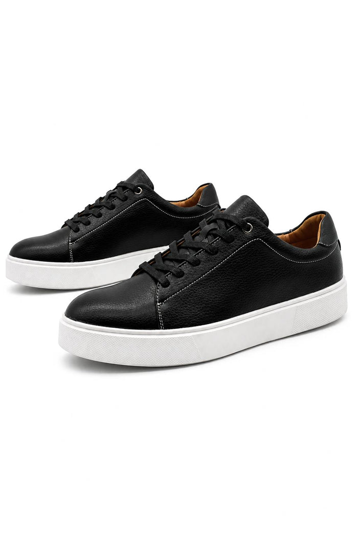 Men’s Black Grain-Effect Faux Leather Lace-Up Trainers