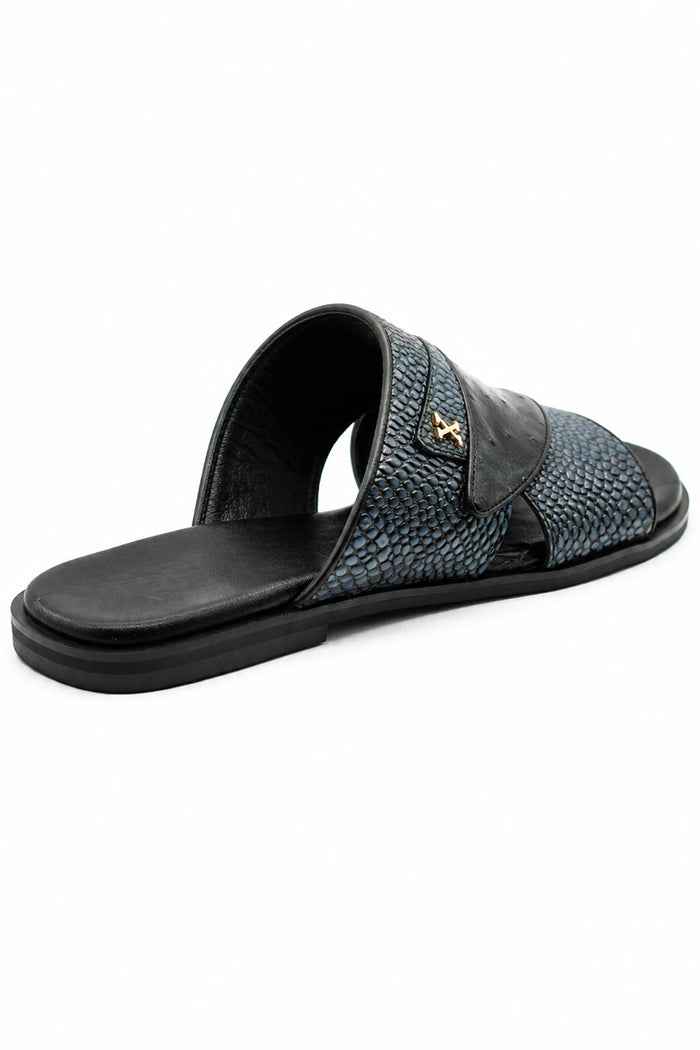 Men's Black & Grey Handmade Real Leather Open Front Slide Sandals