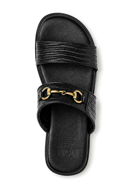 Men's Black Handmade Real Leather Snaffle Bit Open Toe Sandals