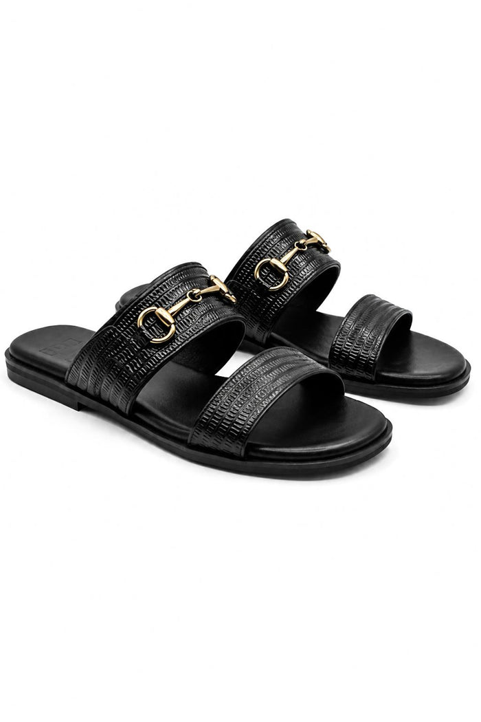 Men's Black Handmade Real Leather Snaffle Bit Open Toe Sandals