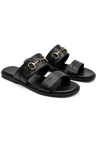 Men's Black Handmade Real Leather Snaffle Bit Open Toe Sandals