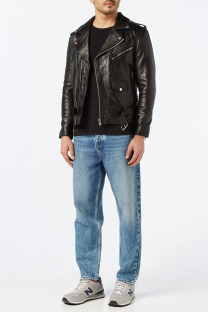 Men's Black Leather Biker