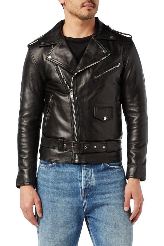 Men's Black Leather Biker