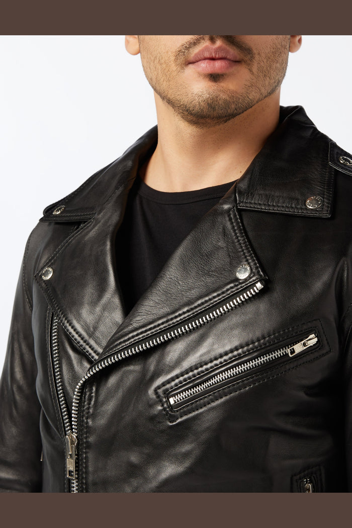 Men's Black Leather Biker