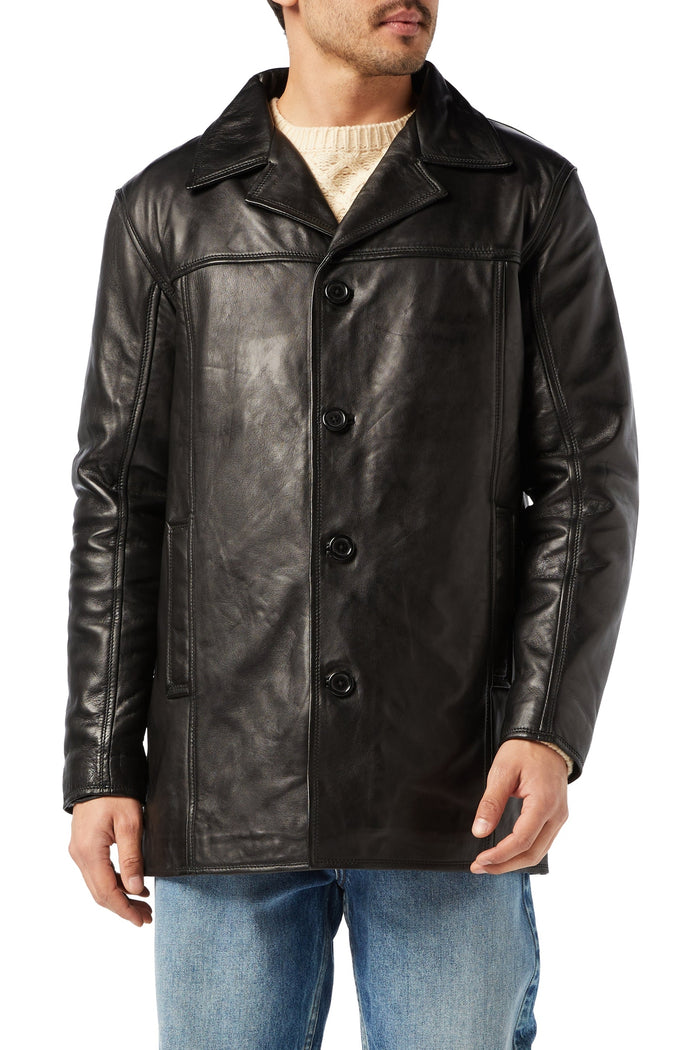MEN'S BLACK LEATHER REEFER JACKET