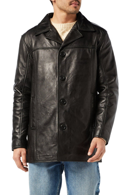 MEN'S BLACK LEATHER REEFER JACKET