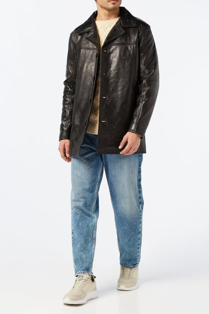 MEN'S BLACK LEATHER REEFER JACKET