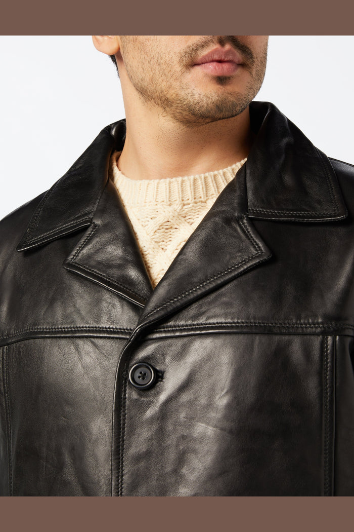 MEN'S BLACK LEATHER REEFER JACKET