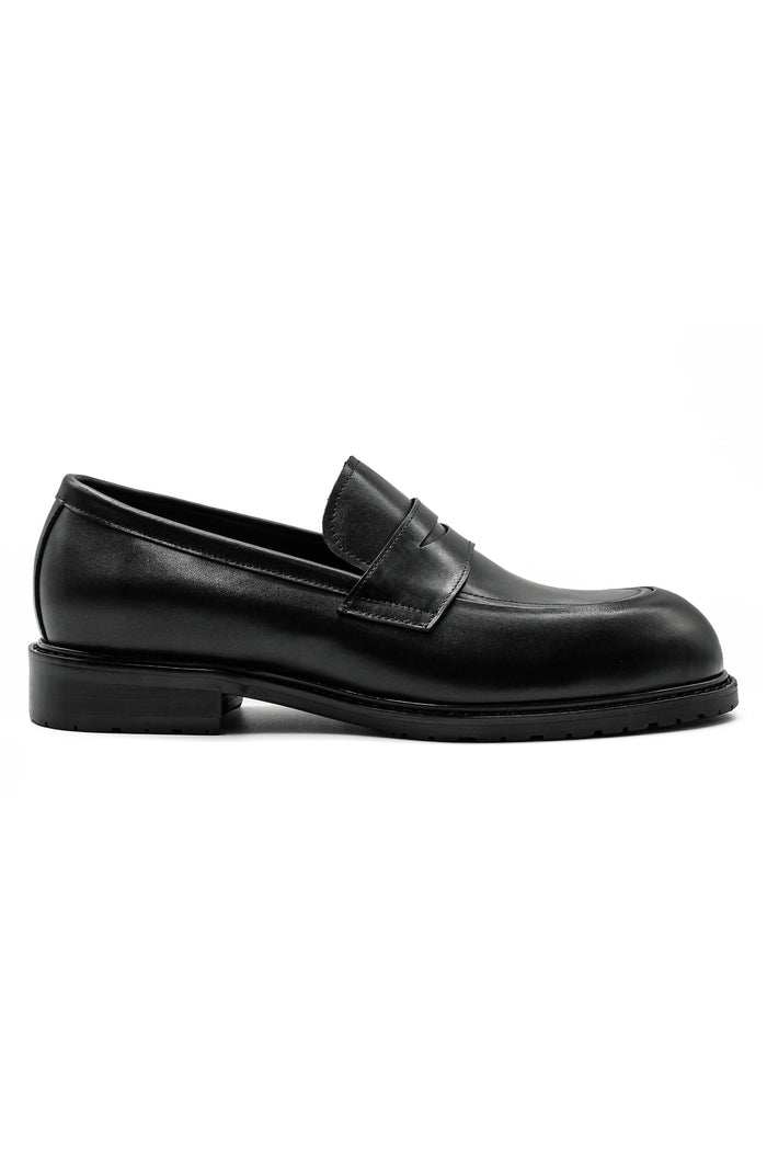 Men’s Black Leather Upper Penny Loafers Chunky Sole
