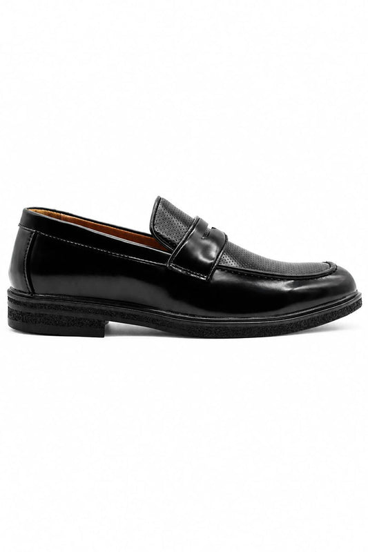 Men’s Black Patent Pin-Dot Penny Loafers