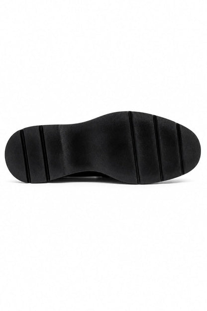 Men's Black Patent Slip-On Loafers Gold Buckle & Chunky Sole