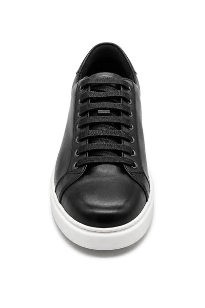 Men's Black Real Leather Lace-Up Trainers White Sole