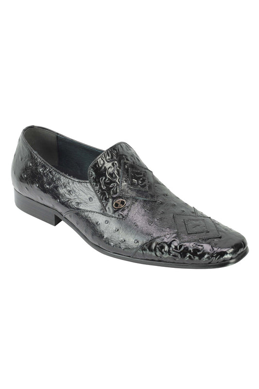 Mens Black Real Leather Ostrich Skin Print Smart Office Party Loafer Dress Shoes