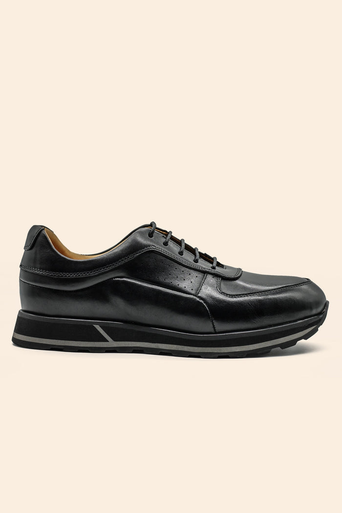 Men’s Black Real Leather Trainers