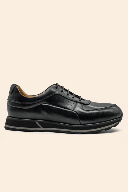 Men’s Black Real Leather Trainers