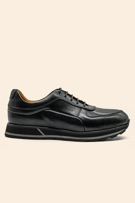 Men’s Black Real Leather Trainers