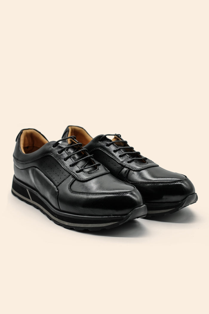 Men’s Black Real Leather Trainers