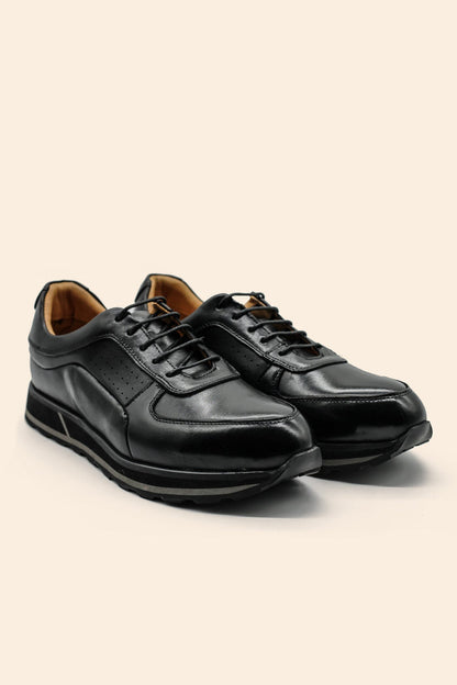 Men’s Black Real Leather Trainers