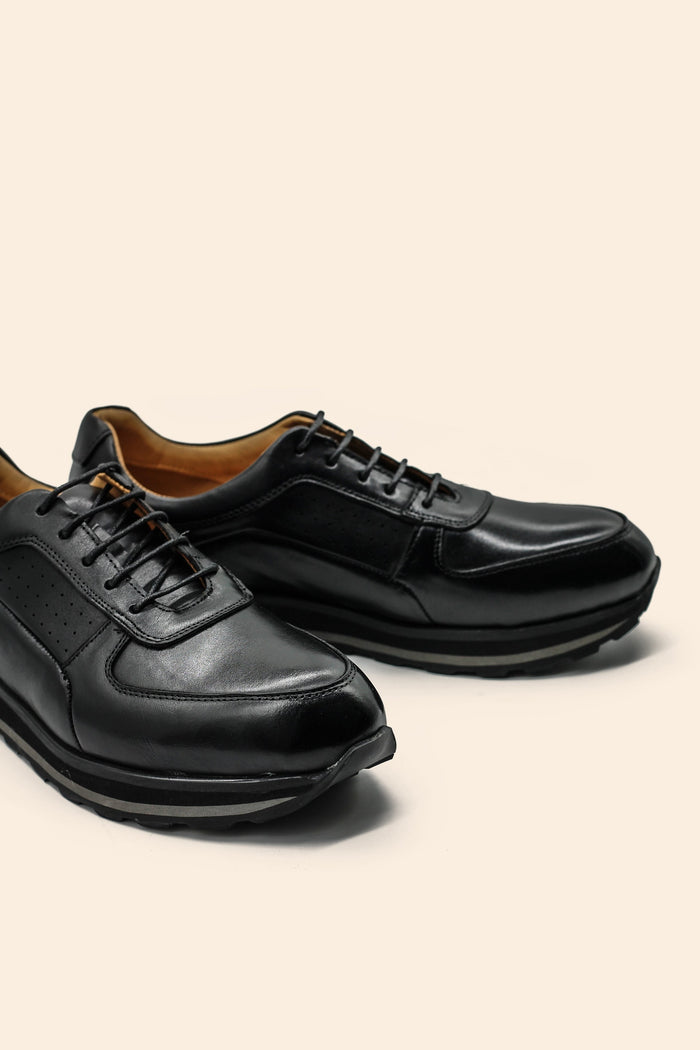 Men’s Black Real Leather Trainers