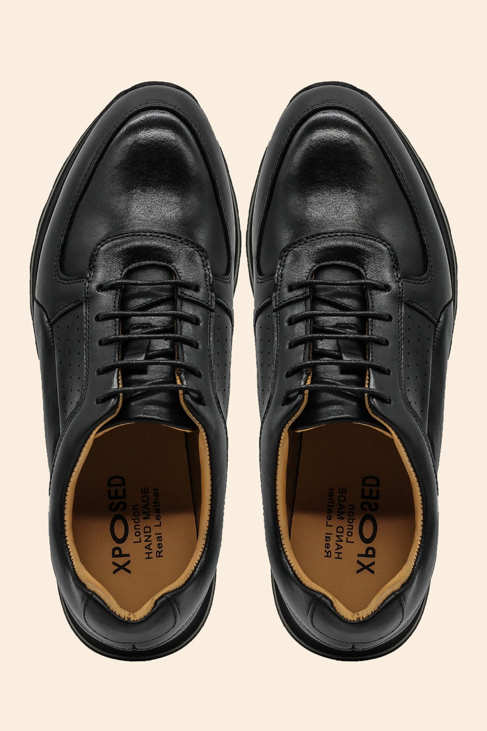 Men’s Black Real Leather Trainers