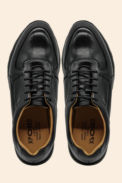 Men’s Black Real Leather Trainers